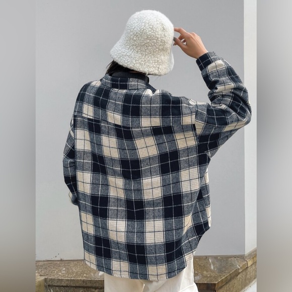 Plaid Button-Up Shirt - Black and Cream - Picture 2 of 5